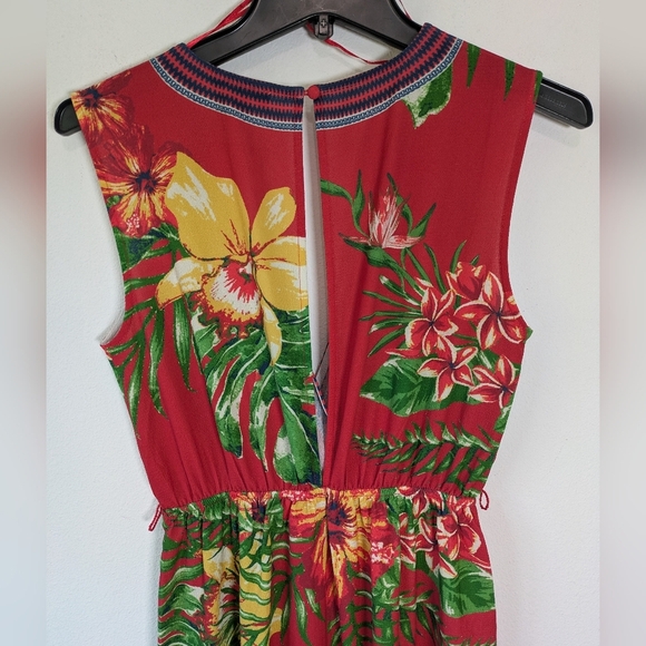 Flying Tomato Womens Red Floral Jumpsuit Sz Small Open Back wide leg Sleeveless - Picture 8 of 10